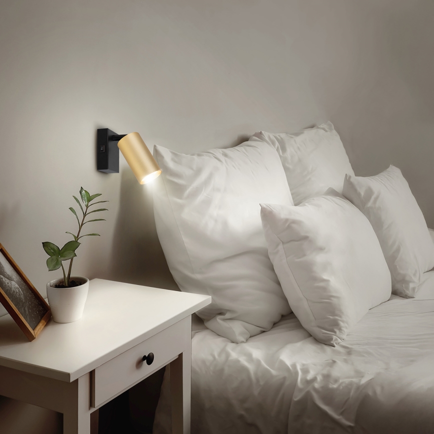 BRILAGI - Seinään asennettava kohdevalaisin kytkimellä SELE 1xGU10/30W/230V musta/kulta