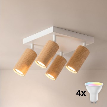 BRILAGI - SELE SQUARE LED RGBW himmennettävä spottivalaisin 4xGU10/6,5W/230V 2700-6500K valkoinen/tammi-dekor