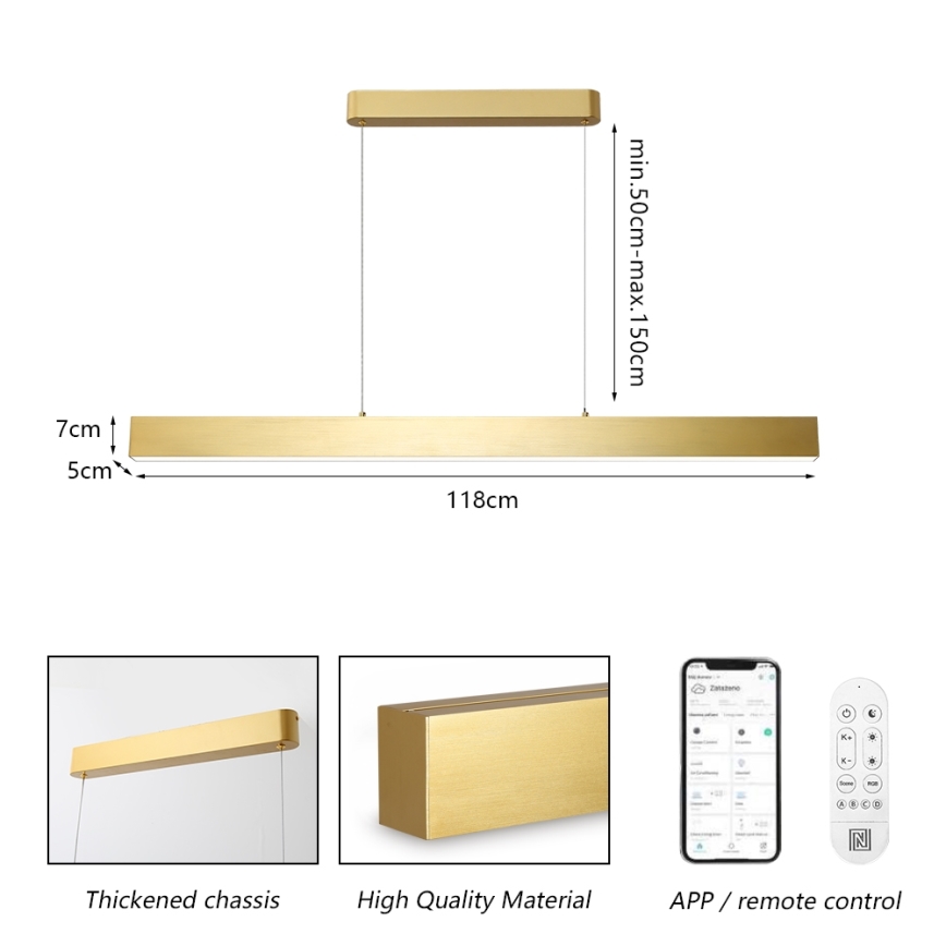 Brilagi - LED himmennettävä kattokruunu köydellä SLEEKLINE SMART LED/40W/230V 3000-6000K Wi-Fi Tuya kulta + kaukosäädin