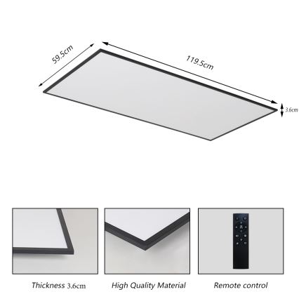 Brilagi - LED-himmennettävä kattovalaisin SLIMFRAME LED/80W/230V 120x60 cm 3000-6000K musta + kaukosäädin