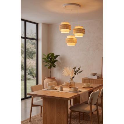 Brilagi - SPACE-riippuvalaisin vaijerilla 3xE27/60W/230V, halkaisija 40 cm, beige/kerma