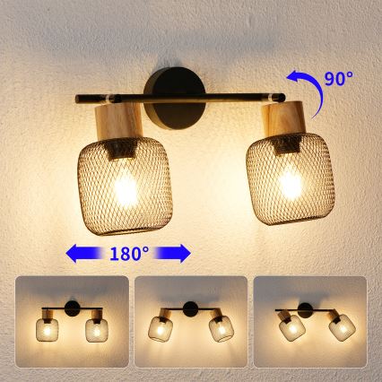 Brilagi - Spottivalaisin BASKLITE 2xE27/15W/230V kumipuu/musta