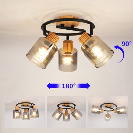 Brilagi - Spottivalaisin HYGGE 3xE14/15W/230V puu/savunvärinen