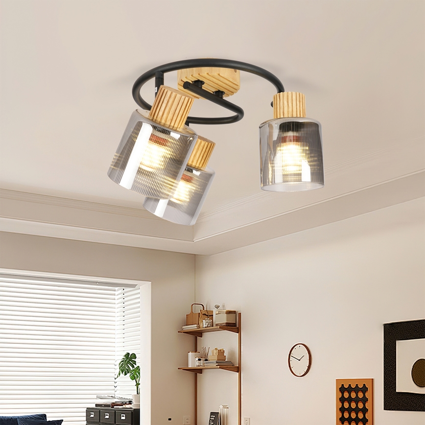 Brilagi - Spottivalaisin HYGGE 3xE14/15W/230V puu/savunvärinen