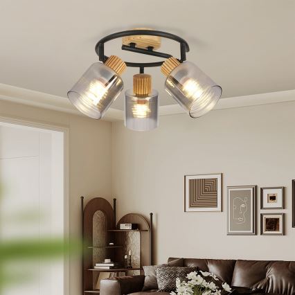 Brilagi - Spottivalaisin HYGGE 3xE14/15W/230V puu/savunvärinen