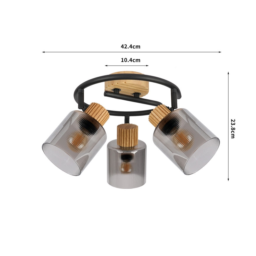 Brilagi - Spottivalaisin HYGGE 3xE14/15W/230V puu/savunvärinen