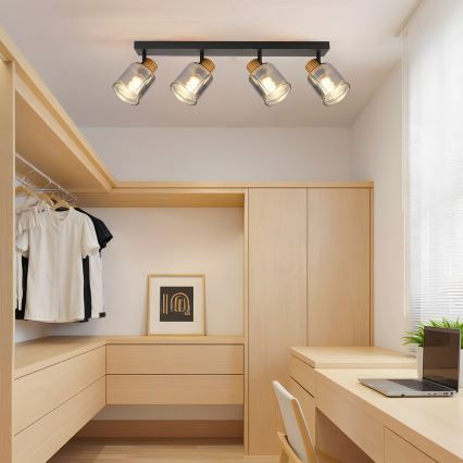 Brilagi - Spottivalaisin HYGGE 4xE14/15W/230V musta/savunharmaa