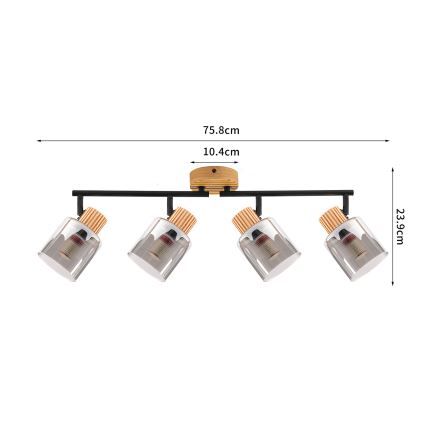 Brilagi - Spottivalaisin HYGGE 4xE14/15W/230V puu/savunvärinen