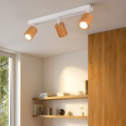Brilagi - Spottivalaisin MODERN WOOD 3xGU10/8W/230V puu/valkoinen