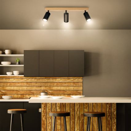 Brilagi - Spottivalaisin SELE 3xGU10/30W/230V musta/tammi-dekori