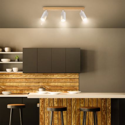 Brilagi - spottivalaisin SELE 3xGU10/30W/230V valkoinen/tammi-efekti