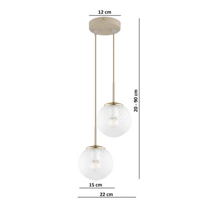 Brilagi - STELLA riippuvalaisin kaapelilla 2xE27/60W/230V beige/kultainen