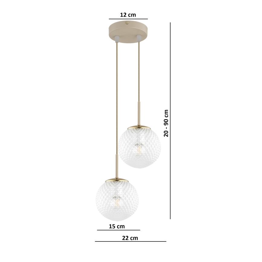 Brilagi - STELLA riippuvalaisin kaapelilla 2xE27/60W/230V beige/kultainen