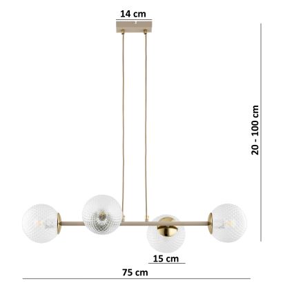Brilagi - STELLA riippuvalaisin vaijerikiinnityksellä 4xE27/60W/230V beige/kulta