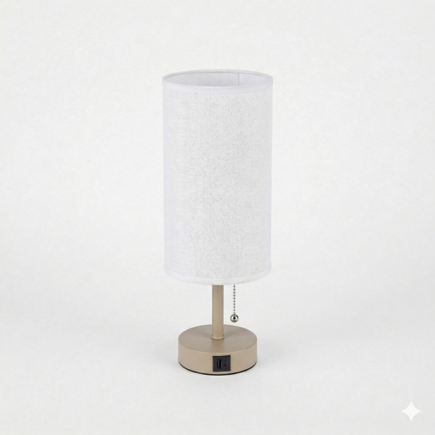 Brilagi - TABLON pöytävalaisin USB-portilla 1xE27/25W/230V beige/valkoinen