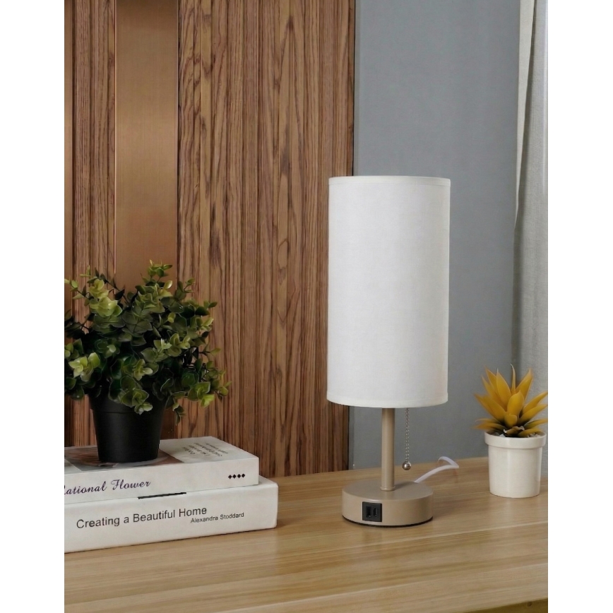 Brilagi - TABLON pöytävalaisin USB-portilla 1xE27/25W/230V beige/valkoinen