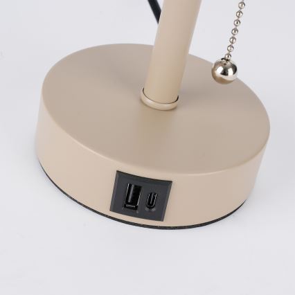 Brilagi - TABLON pöytävalaisin USB-portilla 1xE27/25W/230V beige/valkoinen