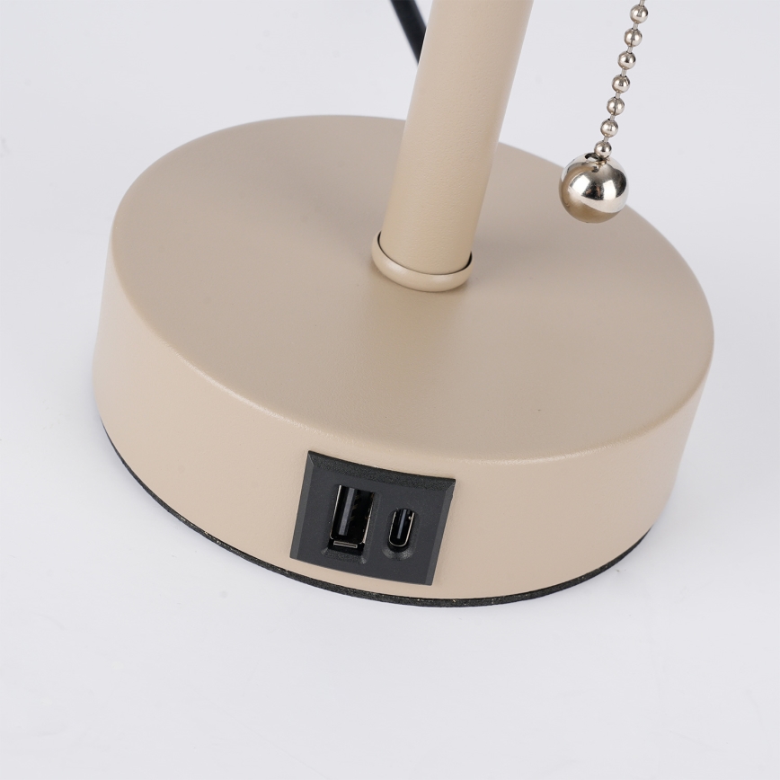 Brilagi - TABLON pöytävalaisin USB-portilla 1xE27/25W/230V beige/valkoinen