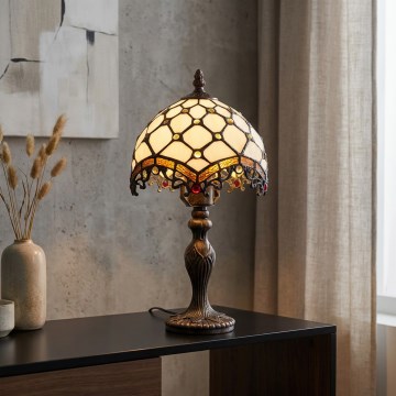 Brilagi - Tiffany lasimosaiikkipöytävalaisin IVORY 1xE27/60W/230V