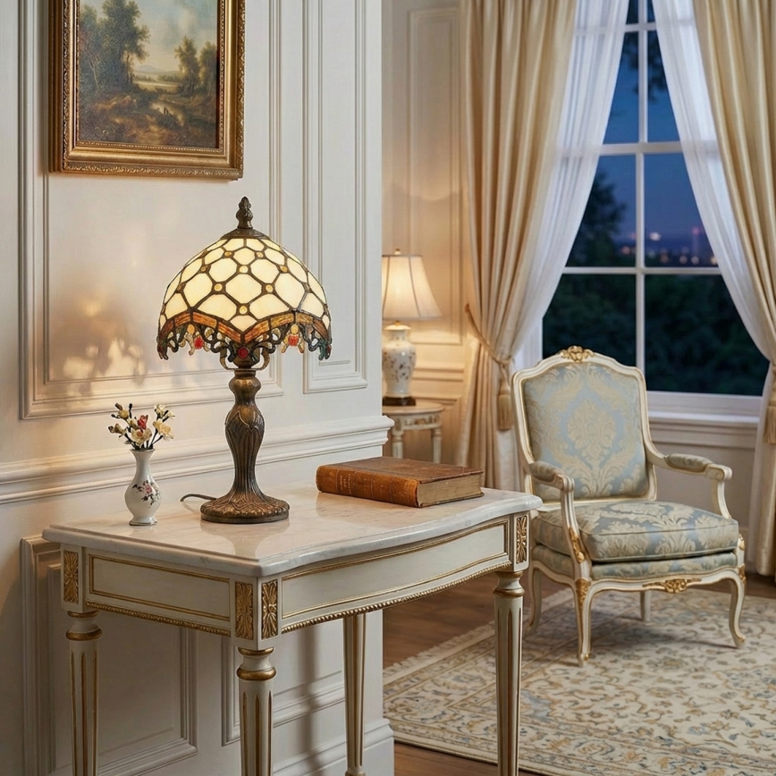 Brilagi - Tiffany lasimosaiikkipöytävalaisin IVORY 1xE27/60W/230V