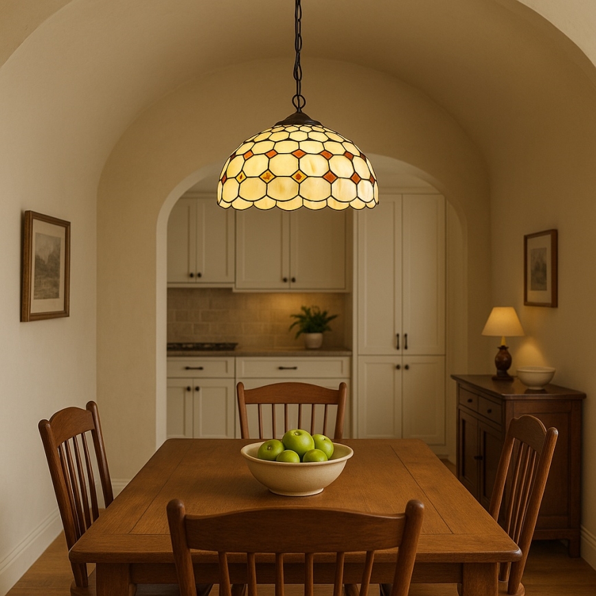 Brilagi - Tiffany-tyylinen lasikupuinen kattokruunu ketjulla DORAN 2xE27/60W/230V