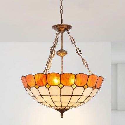 Brilagi - Tiffany-tyylinen lasikupuinen kattokruunu ketjulla SIENNA 3xE27/60W/230V halkaisija 50 cm