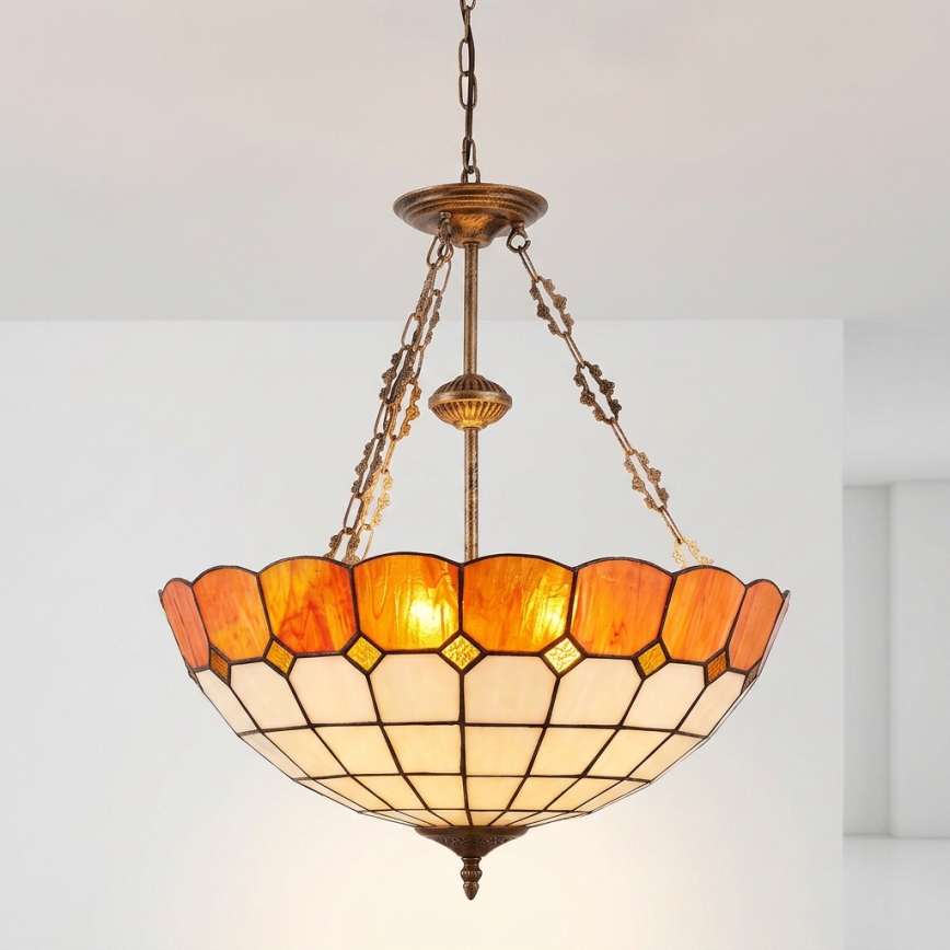 Brilagi - Tiffany-tyylinen lasikupuinen kattokruunu ketjulla SIENNA 3xE27/60W/230V halkaisija 50 cm