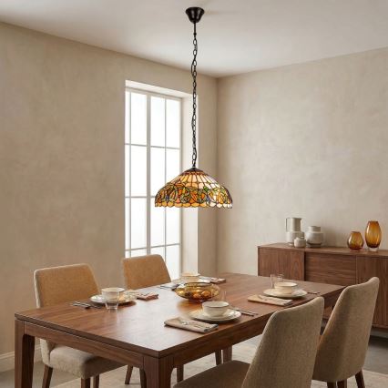 Brilagi - Tiffany-tyylinen lasimosaiikkikattokruunu ketjulla LUISA 2xE27/60W/230V