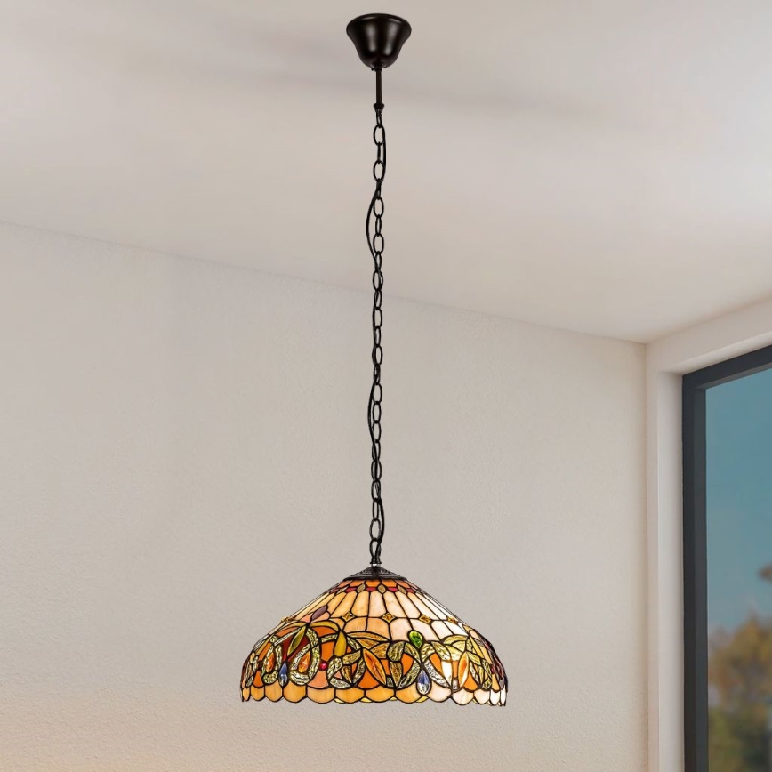 Brilagi - Tiffany-tyylinen lasimosaiikkikattokruunu ketjulla LUISA 2xE27/60W/230V