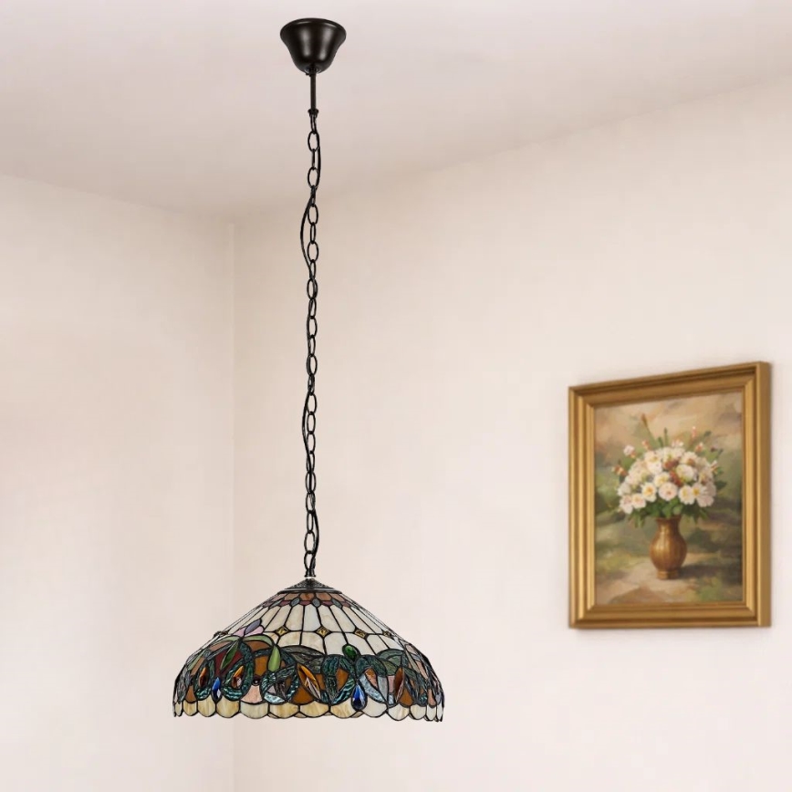 Brilagi - Tiffany-tyylinen lasimosaiikkikattokruunu ketjulla LUISA 2xE27/60W/230V