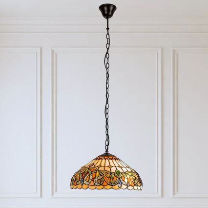 Brilagi - Tiffany-tyylinen lasimosaiikkikattokruunu ketjulla LUISA 2xE27/60W/230V