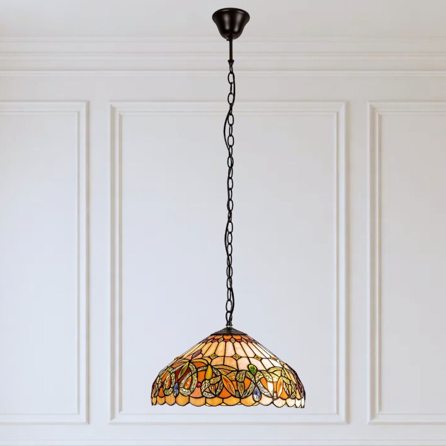 Brilagi - Tiffany-tyylinen lasimosaiikkikattokruunu ketjulla LUISA 2xE27/60W/230V