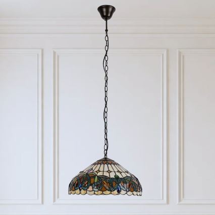 Brilagi - Tiffany-tyylinen lasimosaiikkikattokruunu ketjulla LUISA 2xE27/60W/230V