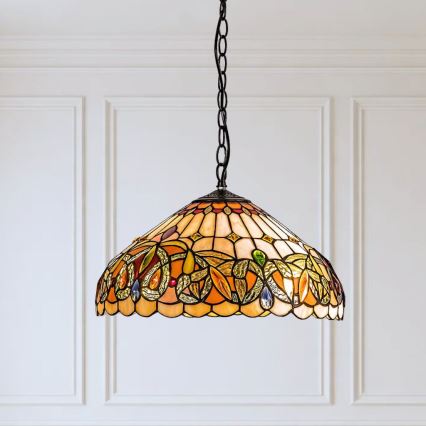 Brilagi - Tiffany-tyylinen lasimosaiikkikattokruunu ketjulla LUISA 2xE27/60W/230V