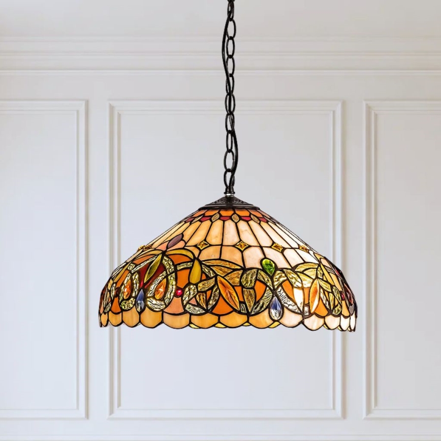 Brilagi - Tiffany-tyylinen lasimosaiikkikattokruunu ketjulla LUISA 2xE27/60W/230V