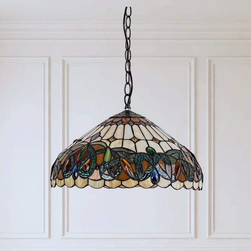 Brilagi - Tiffany-tyylinen lasimosaiikkikattokruunu ketjulla LUISA 2xE27/60W/230V