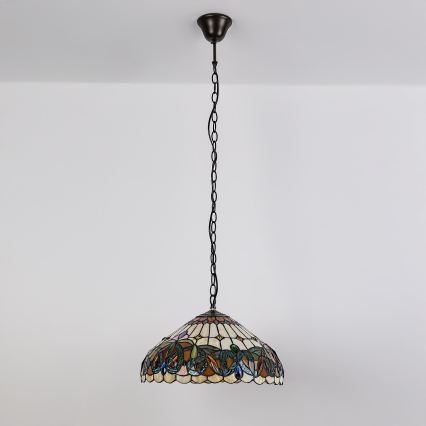 Brilagi - Tiffany-tyylinen lasimosaiikkikattokruunu ketjulla LUISA 2xE27/60W/230V