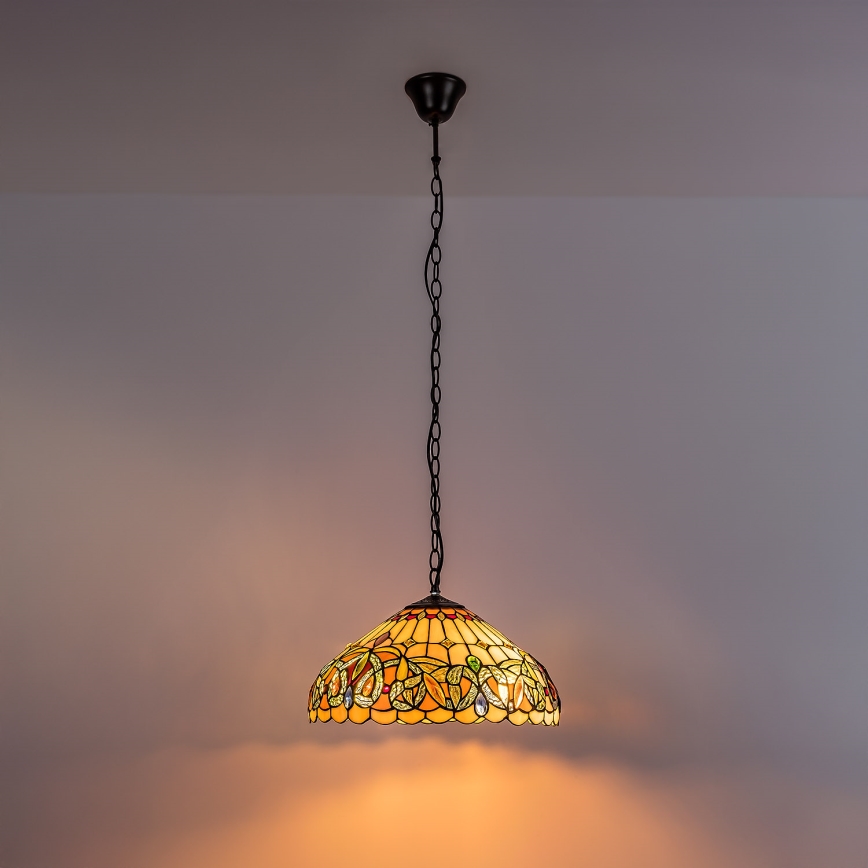 Brilagi - Tiffany-tyylinen lasimosaiikkikattokruunu ketjulla LUISA 2xE27/60W/230V