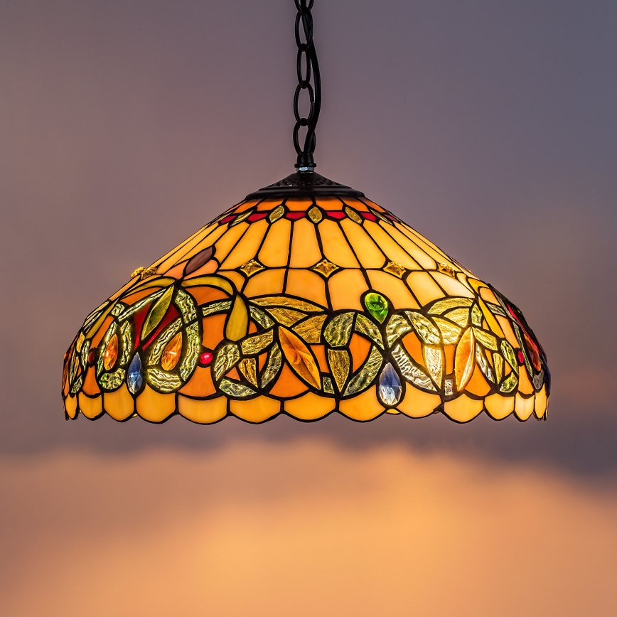 Brilagi - Tiffany-tyylinen lasimosaiikkikattokruunu ketjulla LUISA 2xE27/60W/230V