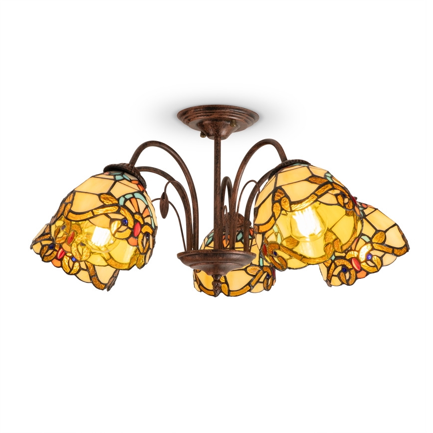Brilagi - Tiffany-tyylinen lasimosaiikkikattokruunu MIRABELLA, pinta-asennettava, 5xE27/60W/230V, halkaisija 60 cm