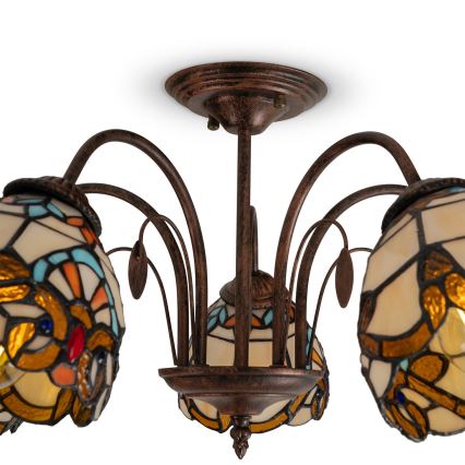 Brilagi - Tiffany-tyylinen lasimosaiikkikattokruunu MIRABELLA, pinta-asennettava, 5xE27/60W/230V, halkaisija 60 cm