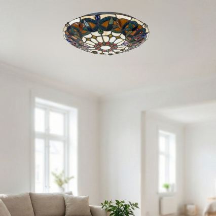 Brilagi - Tiffany-tyylinen lasimosaiikkikattovalaisin LUISA 2xE27/60W/230V, halkaisija 40 cm
