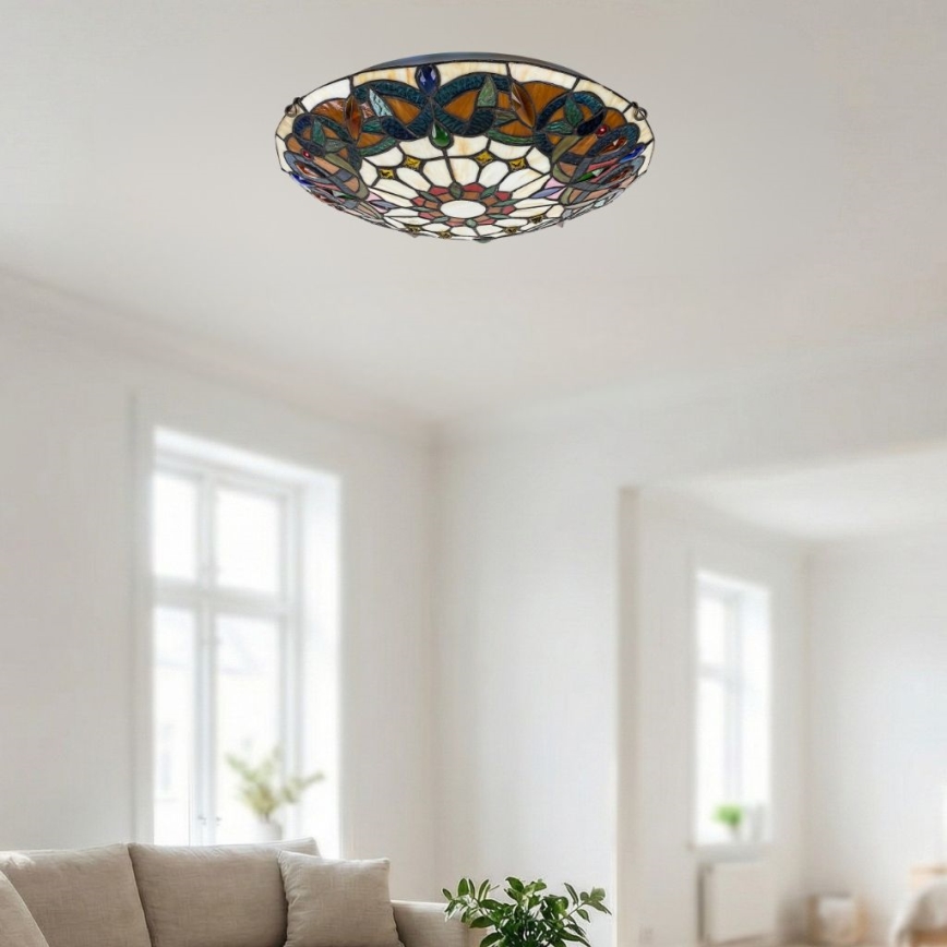 Brilagi - Tiffany-tyylinen lasimosaiikkikattovalaisin LUISA 2xE27/60W/230V, halkaisija 40 cm