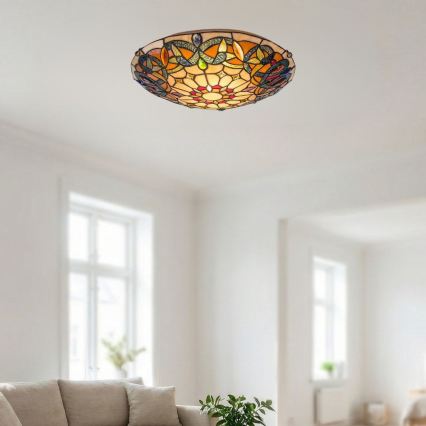Brilagi - Tiffany-tyylinen lasimosaiikkikattovalaisin LUISA 2xE27/60W/230V, halkaisija 40 cm