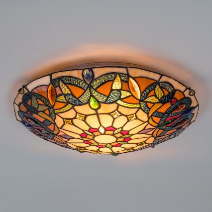 Brilagi - Tiffany-tyylinen lasimosaiikkikattovalaisin LUISA 2xE27/60W/230V, halkaisija 40 cm