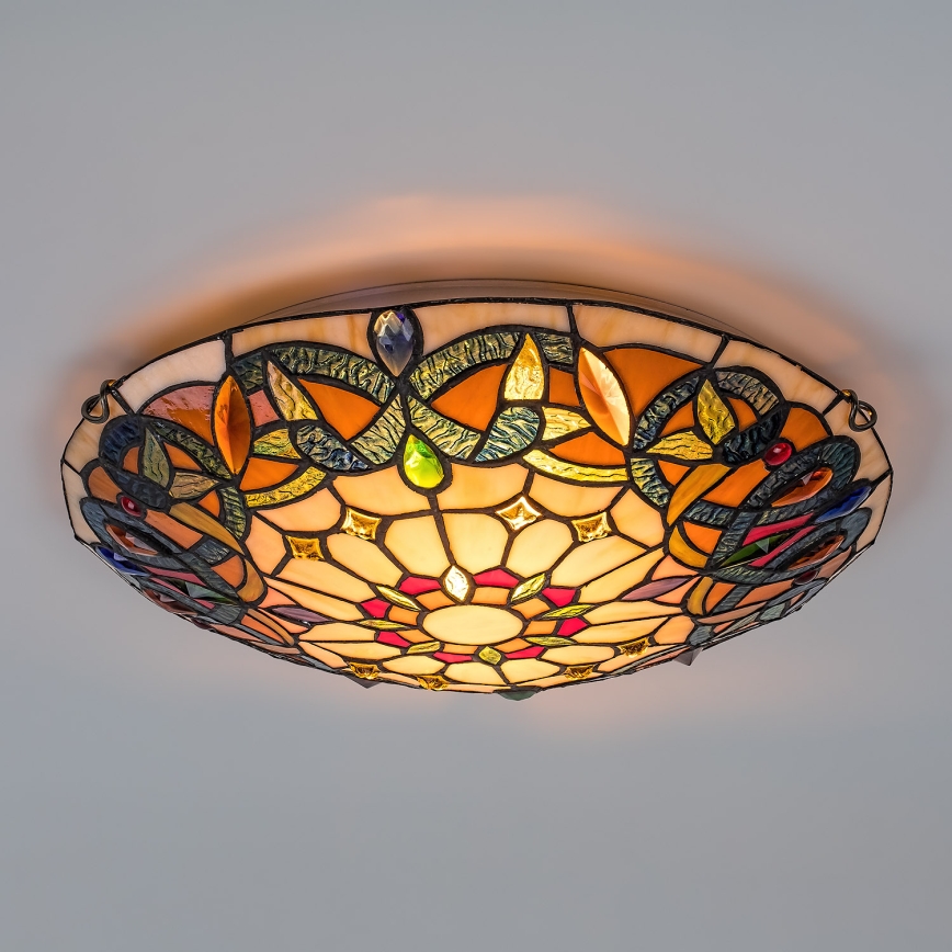 Brilagi - Tiffany-tyylinen lasimosaiikkikattovalaisin LUISA 2xE27/60W/230V, halkaisija 40 cm