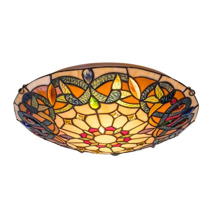 Brilagi - Tiffany-tyylinen lasimosaiikkikattovalaisin LUISA 2xE27/60W/230V, halkaisija 40 cm