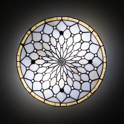 Brilagi - Tiffany-tyylinen lasimosaiikkikattovalaisin, luunvalkoinen, 3 x E27/60 W/230 V, Ø 40 cm