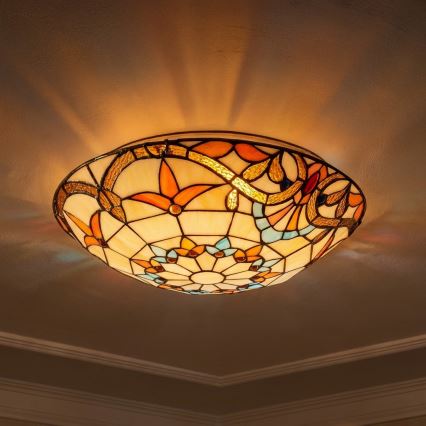 Brilagi - Tiffany-tyylinen lasimosaiikkikattovalaisin MIRABELLA 2xE27/60W/230V halkaisija 40 cm