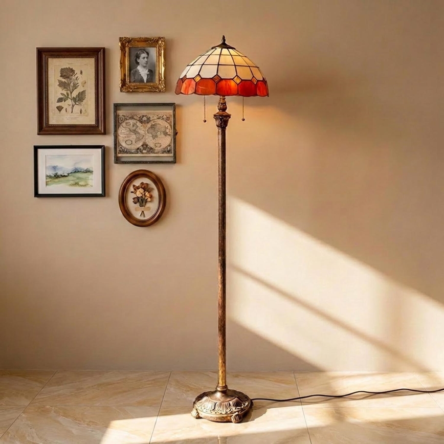 Brilagi - Tiffany-tyylinen lasimosaiikkilattiavalaisin SIENNA 2xE27/60W/230V